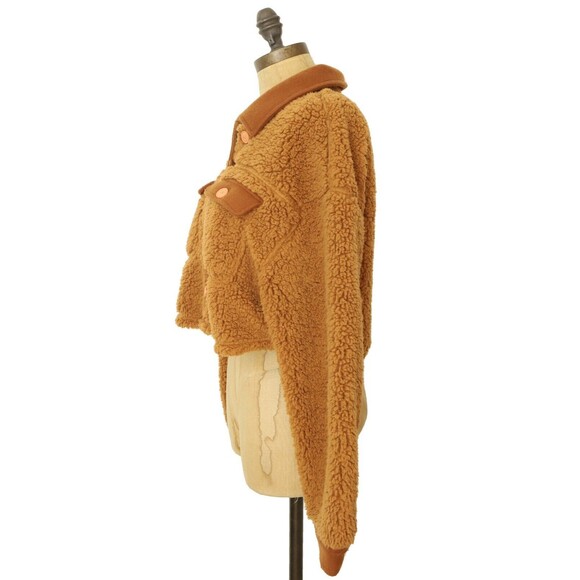 PACSUN Cropped Homecoming Shacket Small S Jacket Faux Fur Button Brown NWT B89 - Picture 5 of 6